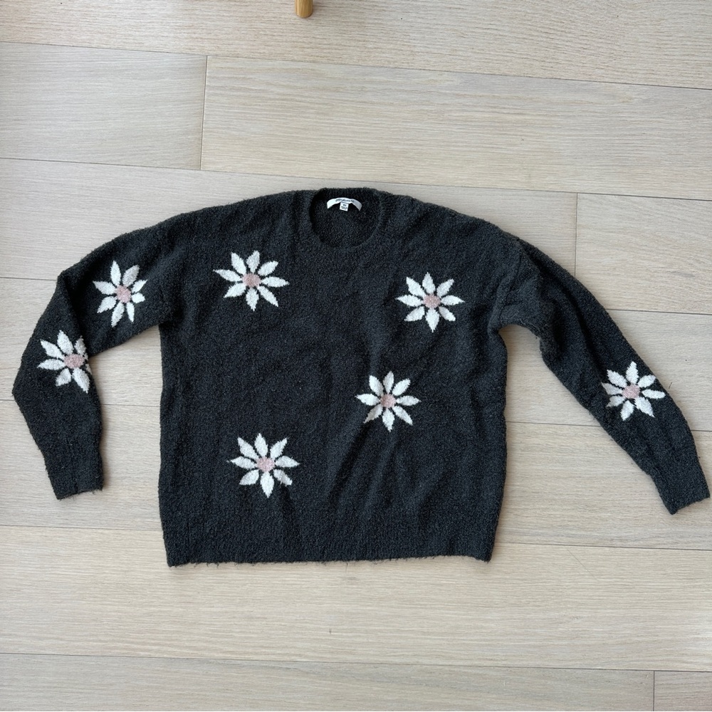 Madewell Grey and White Crew Neck Sweater